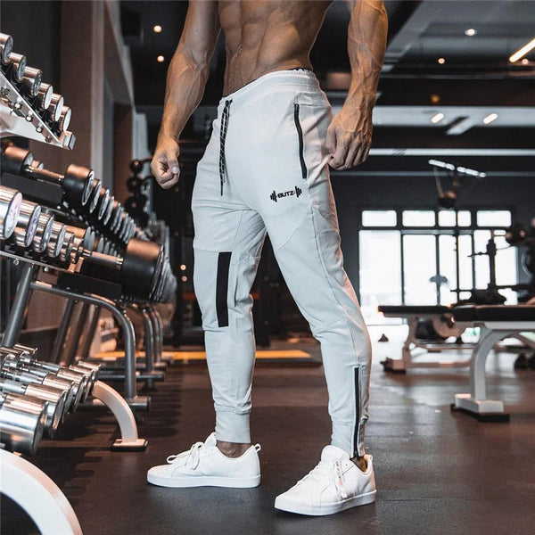 2025 New Men Sweatpants Gyms Fitness Sports pants Bodybuilding Joggers Workout Trousers Men Zip pocket Cotton Pencil Pants men