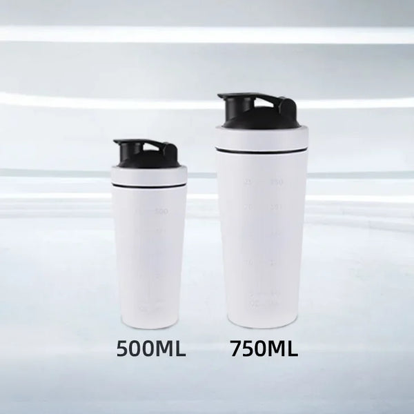 500/750ml Stainless Steel Protein Powder Shaker Bottle with Steel Ball and Scale Leak Proof Gym Fitness Sport Whey Shakes Cup