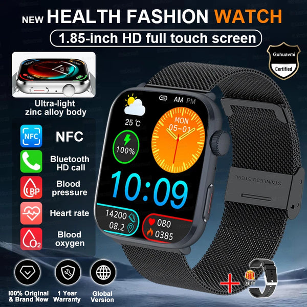 2025 New Health Smart Watch Men 1.85" Ultra HD Screen Heart Rate Temperature Watches BT Call Sports Smart Bracelet Women For IOS