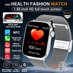 2025 New Health Smart Watch Men 1.85" Ultra HD Screen Heart Rate Temperature Watches BT Call Sports Smart Bracelet Women For IOS