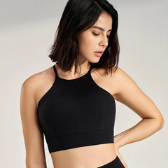 Women's sexy halter top gym high intensity workout yoga clothing gathered shockproof sports underwear yoga undershirt