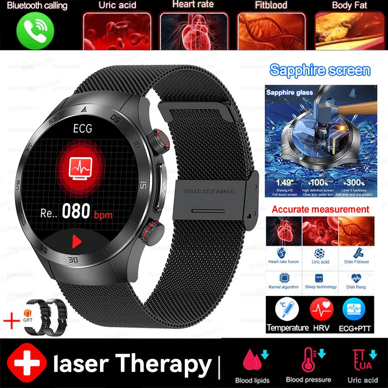 2025 New For HUAWEI  Health Watch Uric Acid blood fat Smart watch laser Therapy Watches Bluetooth Call ECG+PPG Smart Watch Man
