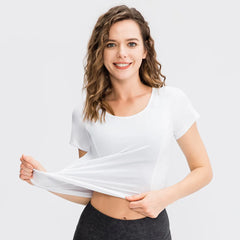 Women  Yoga Top Running Workout Gym Crop TopShort Sleeve Stretch Casual Exercise Women T-Shirts Fitness Sport Top