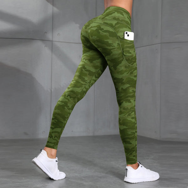 Camouflage Pockets Hight Waist Women Gym Leggings Casual Elastic Outdoors Pants High Street style  Seam Workout Running Pants