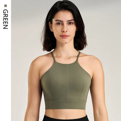 Women's sexy halter top gym high intensity workout yoga clothing gathered shockproof sports underwear yoga undershirt