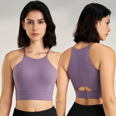 Women's sexy halter top gym high intensity workout yoga clothing gathered shockproof sports underwear yoga undershirt