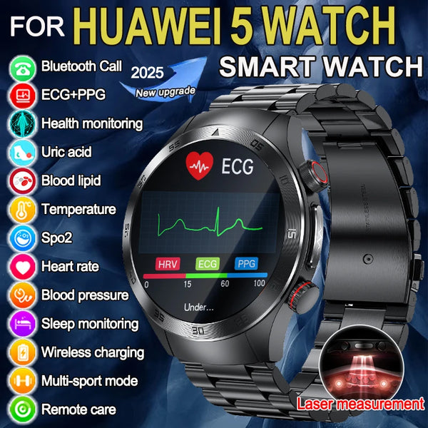 2025 New For HUAWEI  Health Watch Uric Acid blood fat Smart watch laser Therapy Watches Bluetooth Call ECG+PPG Smart Watch Man