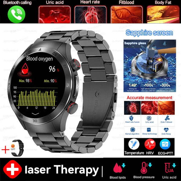 2025 New For HUAWEI  Health Watch Uric Acid blood fat Smart watch laser Therapy Watches Bluetooth Call ECG+PPG Smart Watch Man