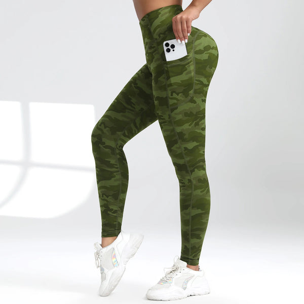 Camouflage Pockets Hight Waist Women Gym Leggings Casual Elastic Outdoors Pants High Street style  Seam Workout Running Pants