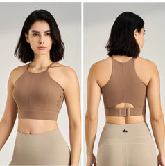Women's sexy halter top gym high intensity workout yoga clothing gathered shockproof sports underwear yoga undershirt