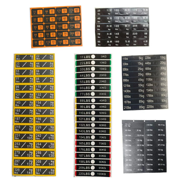 Gym Equipment Weight Stack Labels 5-100/150kg 4.5-90kg 6.83-100kg Weight Plate Stickers With Pin Holes Fitness Machine Parts