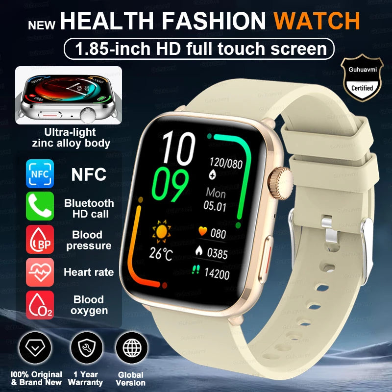 2025 New Health Smart Watch Men 1.85" Ultra HD Screen Heart Rate Temperature Watches BT Call Sports Smart Bracelet Women For IOS